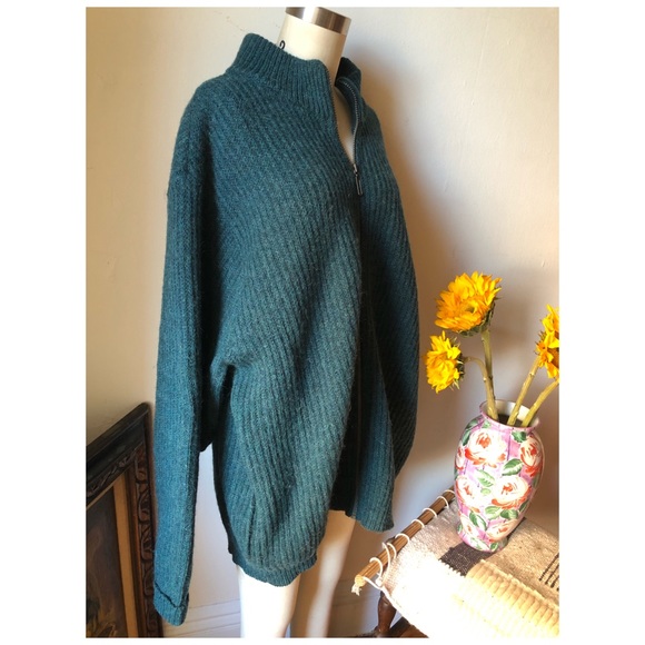 LL Bean green wool oversized zip up cardigan jacket sweater - Picture 14 of 17